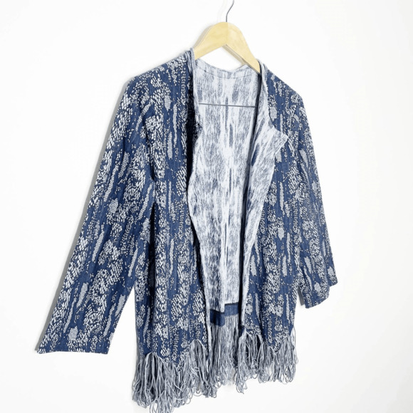 Yon Design Ft. Lauderdale Denim Fringe Open Front Cardigan blue women's one size - Picture 3 of 6
